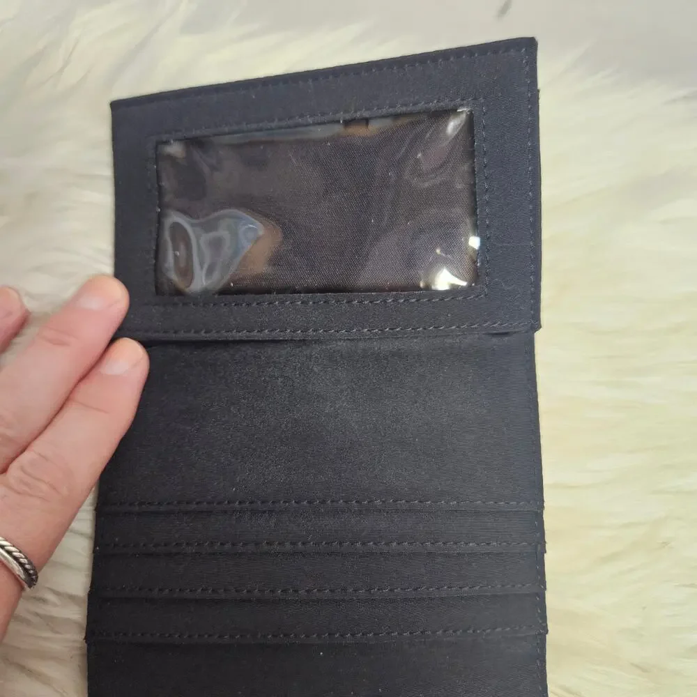 Vintage Esprit Black Trifold Wallet 90s Minimalist Nylon Y2K Logo ID Window